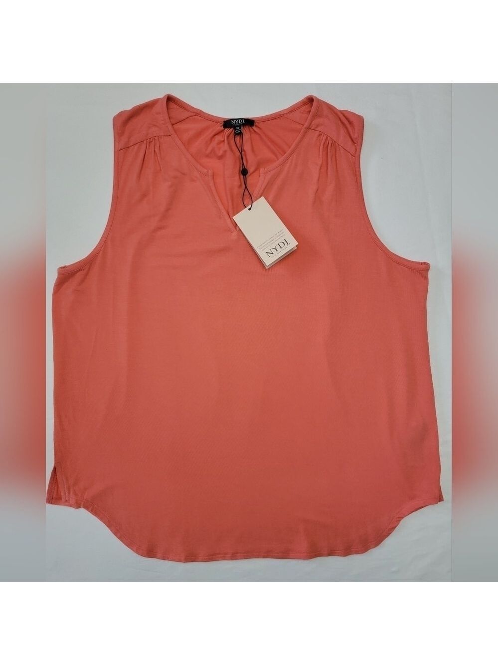 NWT NYDJ Womens Sleeveless Perfect Tee Large Modal Stretch Blouse Deep Sea Coral